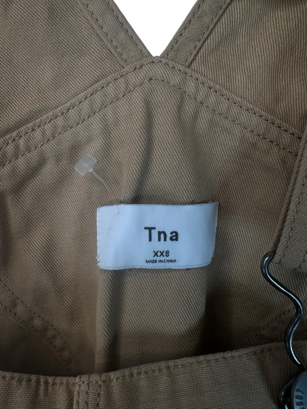 TNA Aritzia Khaki Canvas Overall Skirt XXS Utility Pinafore Mini Adjustable Stra - Picture 13 of 16
